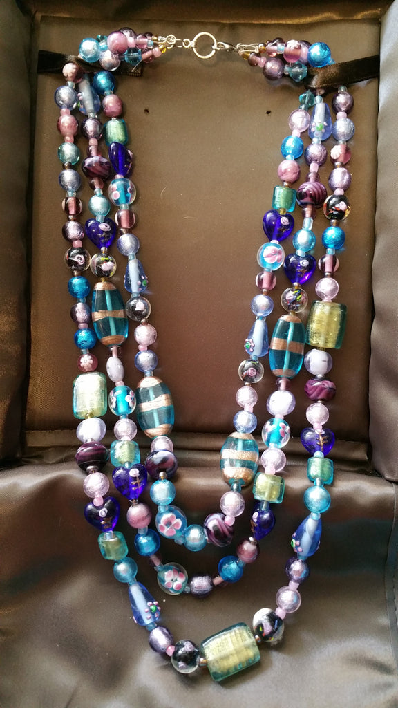 Triple Strand Glass Bead Necklace