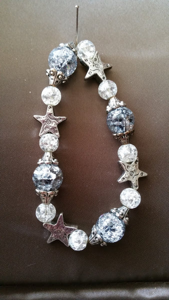 White, smoke and silver star stretch bracelet